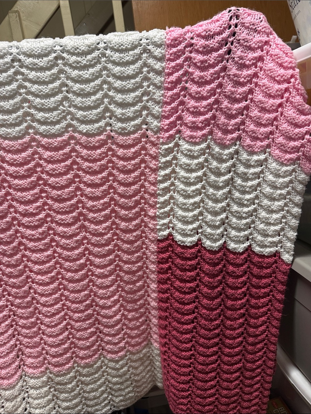 Handmade Crochet Chevron Throw Blanket in Pink & White